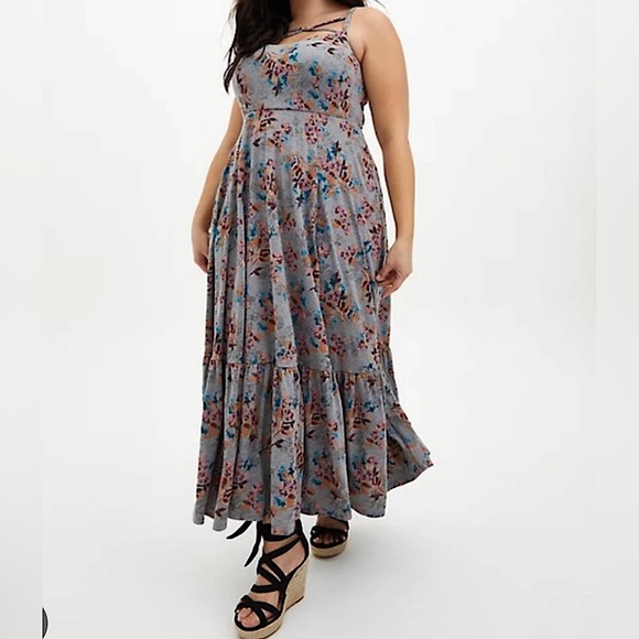 torrid Dresses Torrid Strappy Grey Floral Maxi Dress Poshmark